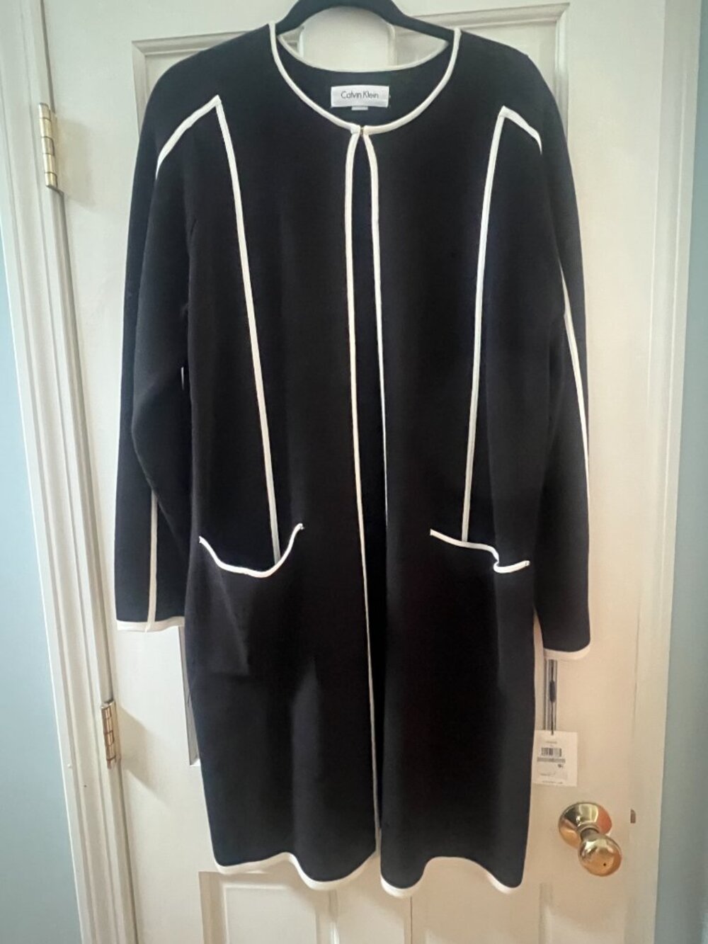 Calvin Klein Woman Long Black Sweater with piping, 1X, NWT